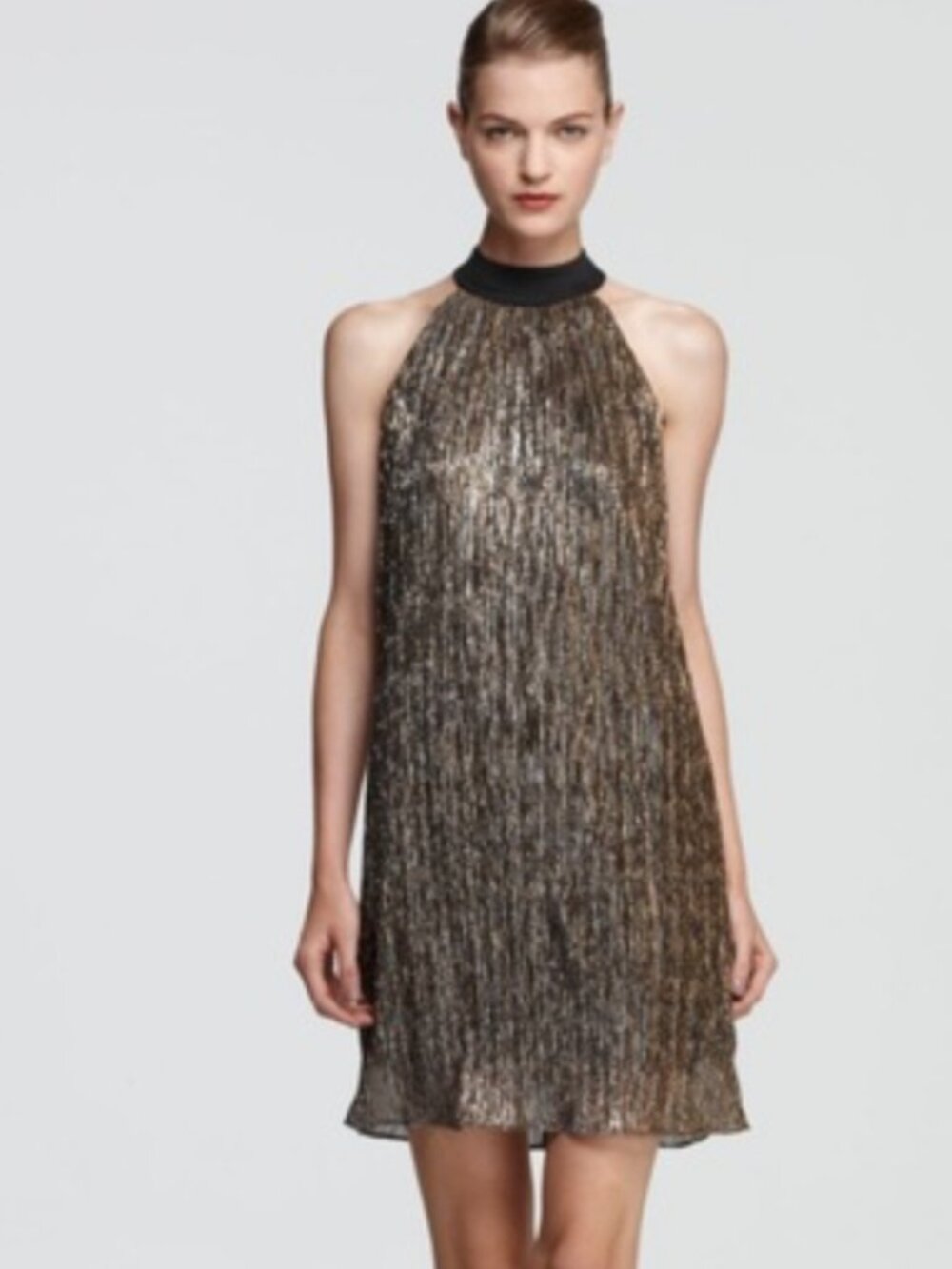 Catherine Malandrino M Dress Copper metallic High Neck Sleeveless Loose Fit